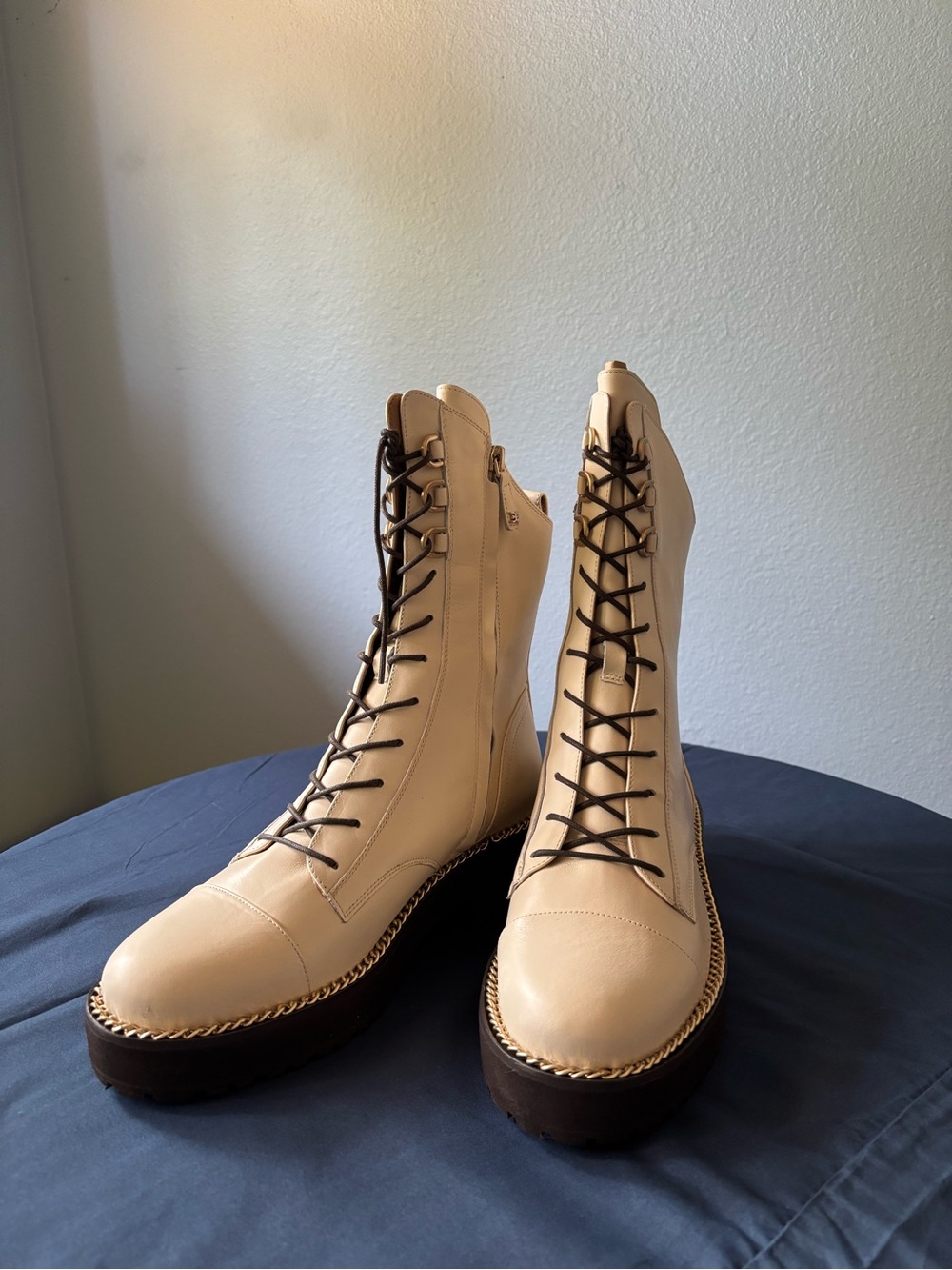 Sam Edelman cream lace up boots NEW IN BOX!